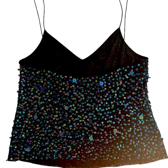 EUC Salabianca sparkly camisole top, S, black w/ sequins, spaghetti straps - Picture 4 of 8